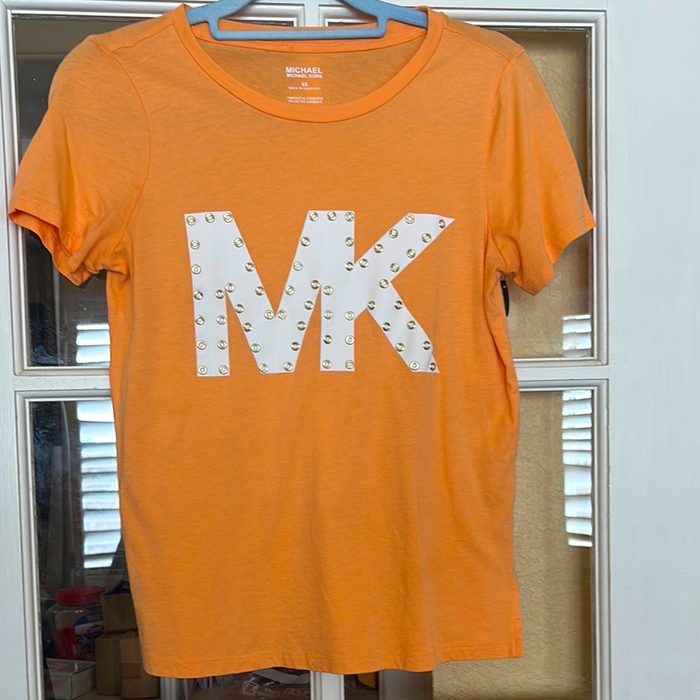 Michael Kors Orange Short Sleeve Tee with MK Logo